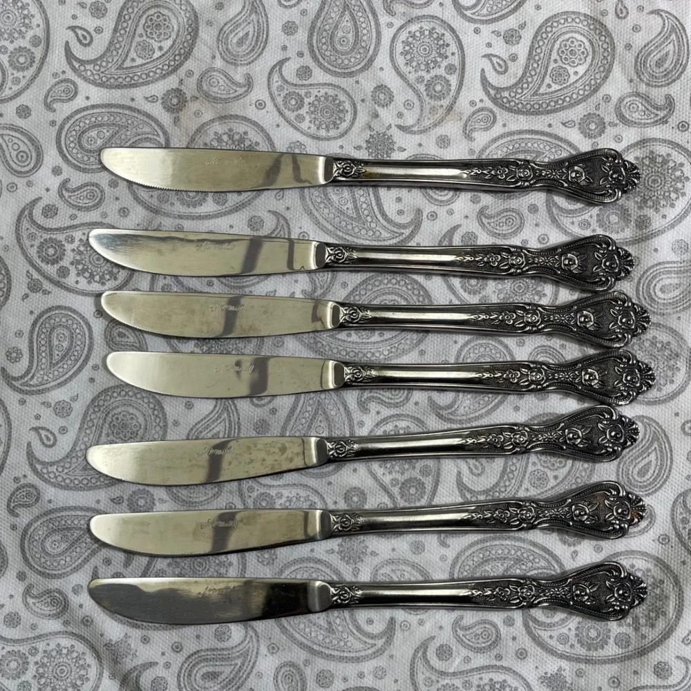 Normandy Rose Stainless Steel Dinner Knives Set of 7 Japan Floral Pattern